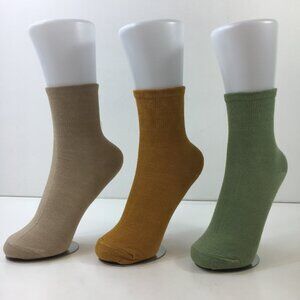 Womens Crew Socks Set 3 Solid Beige Brown Green